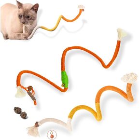 Cat Toys Chew Rope 3PCS Catnip Toys, Safe Teeth Cleaning Rope Cat Chew Toy, Interactive Cat Nip Cat Toys for Bored Indoor Adult Cats, Kitten, Handmade Enrichment Cat String Toy for 27.6" All Breeds