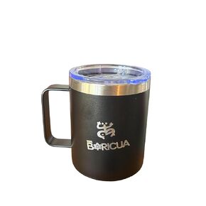 كوب قهوة BORICUA سعة 12 أونصة، كوب تخييم معزول بالفراغ مع غطاء، كوب سفر مزدوج من الفولاذ المقاوم للصدأ، ترمس قهوة خارجي/داخلي، مطلي بمسحوق أسود. فخر بورتوريكو in Kuwait