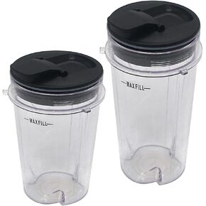 2pcs 12OZ Cup with Snap seal lid and Blade Assembly - 307KKU,Compatible with Ninja Professional Countertop Blender with 1100-Watt BL620C, BL621, BL660, BL660W, BL660B 3BL660WM, BL661BBYC, BL665Q