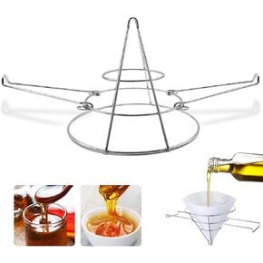 Cooking Oil Filter Strainer, 9.2 x 9.2 x 7.7" Steel Fryer Oil Filter Deep Fryer Filter Cooking Oil Filter Strainer Deep Fryer Oil Filter Strainer Cone Holder Stand with Folding Arms