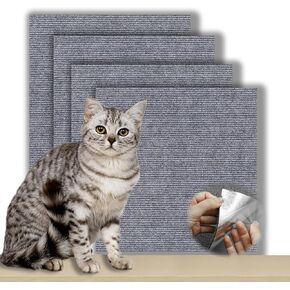 Grey 12x12 Inch Cat Scratcher Set (4-Pack) - Durable Scratching Pads with Adhesive Backing for Floor and Furniture Protection