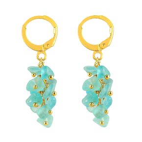 Natural Blue Apatite Beads Hoop Earring, Gemstone Chips Earrings for Women Gold Plated Handmade Jewelry, Gift For Her