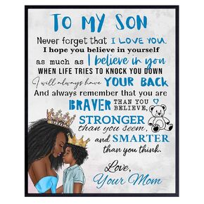 African American Art 11x14 - Black Art - Boy Room Poster - To My Son Gifts from Mom - Blue Baby Boy Nursery Decor - Kids Bedroom Wall Art - Toddler Room Decor - Nursery Art decoration - Family Decor