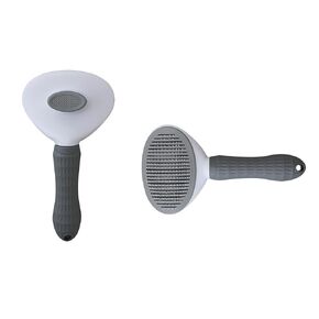 Easy-Clean Slicker Brush for Dogs, Cats & Bunnies - Gentle De-shedding & Grooming Tool with Ergonomic Handle, Push Button Self-Cleaning, Suitable for All Hair Types - Gray