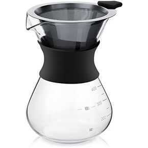 Yosoo Coffee Maker Pot, Manual Hand Drip Coffee Maker Glass Pot with Stainless Steel Filter, 400ml