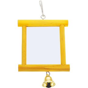 Bird Mirror Toy Wooden Parrot Toy with Bell Bird Cage Hanging Toys Accessory (Yellow) in Saudi Arabia