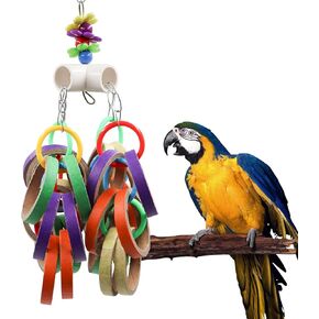 Bird Chew Toys, Parrot Chewing Colorful Cardboard Bagels Toys, Bird Paper Foraging Toys, Bird Cage Accessories, Suitable for Bird Parrot Parakeets Cockatiels Lovebirds Conures 11.2 x 5.1 Inches