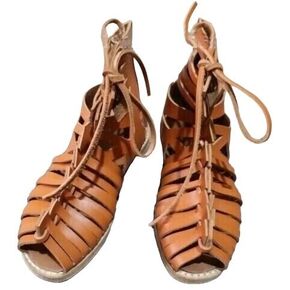 medieval roman leather caligae footwear pair brown new medieval caligae brown leather roman sandals lace up reenactment footwear roman cosplay shoes caligae (US 11, BROWN)