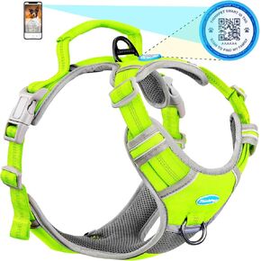 ThinkPet No Pull Harness Breathable Sport Harness with QR Code Dog Tag Reflective Dog Harnesses Smart ID Tagwith Handle Adjustable for Medium Large Dogs Back/Front Clip for Easy Control S Green