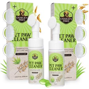 Paw Cleaner No-Rinse Foaming Cleanser Waterless Foam Dogs Cats with Cleaning Silicone Pet Grooming Brush Sulfate-Free pH Balanced Shampoo 6.8 Fl Oz (2 Pack)