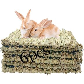 Rabbit Grass Mats,Bunny Grass Mat,Woven Straw Mat Bed Rabbits Hay Mat Sleeping Bunny Natural Handcrafted Woven Bed Nesting and Toys for Guinea Pig Hamster Chinchilla Squirrel(6 PCS)