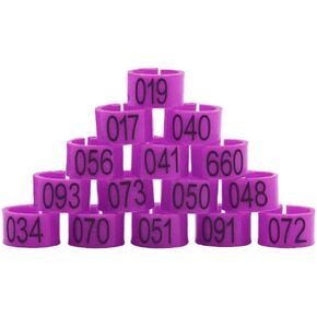 100Pcs Purple Number (001-100) Inner Diameter 8mm Pigeon Leg Poultry Dove Bird Band Rings Foot Pigeon Supplies Parrot Clip Bird Toys