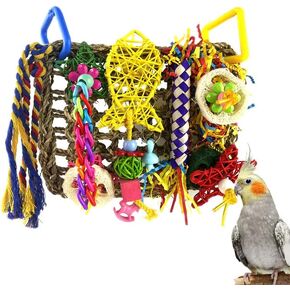 Bird Climbing Net Parrot Toys Safety Woven Seagrass Biting Hanging Hemp Rope Swing Play Ladder Chew Foraging Colorful Funny Tear-Resistant Decompression Long-Lasting Activity Wall