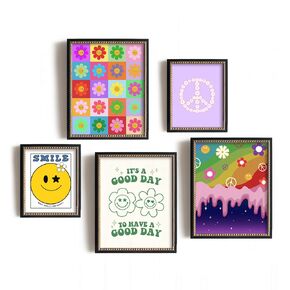 Cool Vintage Happy Smile Faces Picture - It's Good Day Vibe Aesthetic - Retro Smile Cute Poster - Postive Quotes Wall Art Print - Hippie Indie Kidcore Room Decor - 60s 70s Groovy Sunflower Love Art