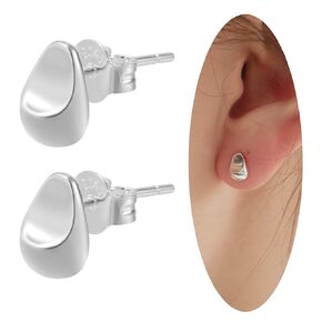 Sterling Silver Teardrop Stud Earrings, Hypoallergenic 925 Sterling Silver Small Stud Earrings for Women Girls,Handmade Plated Sterling Silver Polished Stud Earrings for Sensitive Ears