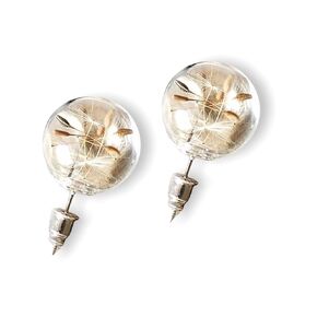 Stud Earrings Round with Stopper - Real Dandelion Seeds - Nature Inspired Jewelry - Gift Box