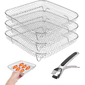 8 Inch Square Air Fryer Rack, Set of 3 Stackable Stainless Steel Dehydrator Rack, Square Racks Air Fryer Accessories for Cosori, Instant Vortex, Nuwave Air Fryer, Ninja Foodi Grill (13Pcs)