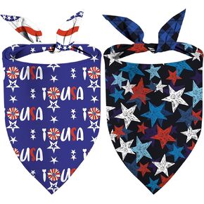 4Th of July Dog Bandanas, Reversible Dual-Layer Patriotic Theme Design 2 Pack, Let Freedom Ring Independence Day Square Dog Kerchief, American Flag Pet Scarf Dogs Gifts (01)