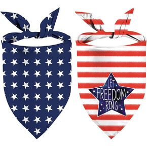 4Th of July Dog Bandanas, Reversible Dual-Layer Patriotic Theme Design 2 Pack, Let Freedom Ring Independence Day Square Dog Kerchief, American Flag Pet Scarf Dogs Gifts (01) in Kuwait