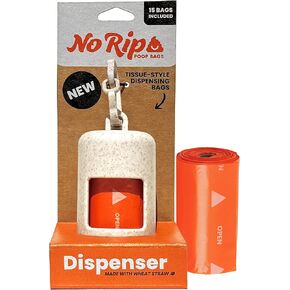 Wheat Straw Dispenser with No Rip Poop Bags Included, Tissue-Style Dog Waste Bags, Unscented, 1 Dispenser + 15 No Rip Bags
