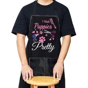 WZMPA Dog Groomer Apron With Pocket Dog Grooming Gifts I Make Puppies Pretty Adjustable Apron For Dog Stylist