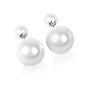 Double Sided Ball Earrings for Women Pearl Earrings 925 Sterling Silver Handmade Pearl Stud Earrings Hypoallergenic Jewelry for Women Girl