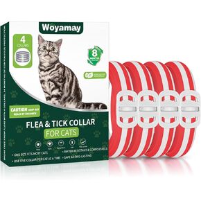 4 Pack Flea Collar for Cats, 32 Months Flea and Tick Prevention for Cats Collar, Flea and Tick Collars for Cats, Waterproof Cat Flea Collar, Adjustable Cat Flea and Tick Collar, Red & White