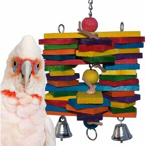 Super Bird Creations - SB399 Woodpile Bird Toy - Vibrant Bird Toys for Mini Macaws, African Greys, Small Cockatoos, Eclectus - Enriching Bird Toy with Chewable Elements - Large to XL Bird Size