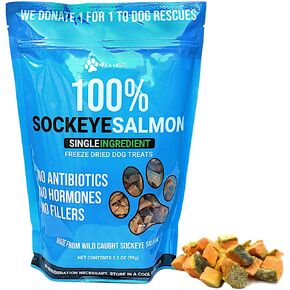 Max and Neo Freeze Dried Wild Caught Sockeye Salmon Dog Treats - Single Ingredient, Wild Caught Pacific Northwest Sockeye Salmon, Human Grade - We Donate 1 for 1 to Dog Rescues for Every Product Sold