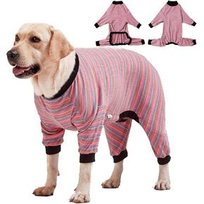 LovinPet Large Dog Pajamas, Cotton Multicolor Stripe Big Dog Shirt,Cotton Dog Jammies, Full Body Dog Onesie, Pet Pj's/XXL