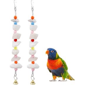 2 Pack Bird Chewing Toy, Parrot Beak Grinding Salt Block with Bells, Bird Cage Accessories, Cage Toys for Cockatiels Parakeets Parrot Budgies Rat Hamster Chinchilla Rabbit Bunny African Grey