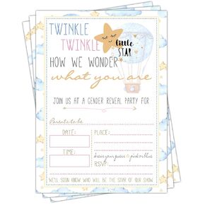 Twinkle Twinkle Little Star Gender Reveal Invitations - Set of 20 with envelopes