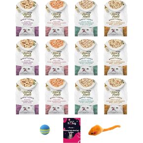 Appetizers Lickable Grain Free Wet cat Food Bundle, Includes 12 Trays (1.1 oz Each), 04 Different Flavors. 01 Foam Ball and 01 Mouse Toy, 01 Booklet About Pet Nutrition.