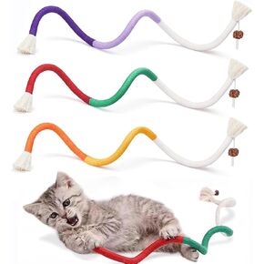 3-Pack Bent Cat Rope Toy, Pet Chew Toys, Interactive Tease Toys for Cats and Kittens, Bite-Proof Playthings, Cotton Rope Kitten Toys for Dental Care and Stress Relief, Pet Supplies