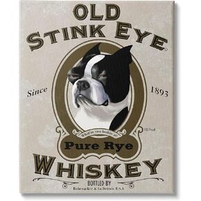 Stupell Industries Old Stink Eye Whiskey Vintage Pet Dog Advertisement, Design by Brian Rubenacker Black Framed Wall Art, 11 x 14, Grey