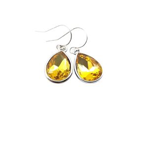 November Birthstone Earrings - Citrine Crystal Sterling Silver Teardrop Earrings - Gift for Her