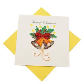 DOTRI CRAFT Christmas Ring The Bell Christmas Card, Xmas Card, Greeting Card, Handmade 3D Quilling Card for Love Friend Mom on Christmas, New Year, Thanks Giving, Postcard with Envelop (Ring the Bell)
