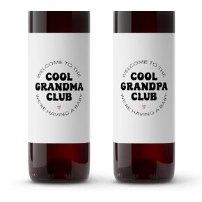 Welcome to Cool Grandma Club Grandpa Club Wine Labels ● SET of 4 ● Funny Pregnancy Announcement to Parents Wine label, Baby Pregnancy Reveal Gift, Grandparents, Alternative to shirt T-shirt A209-4MP