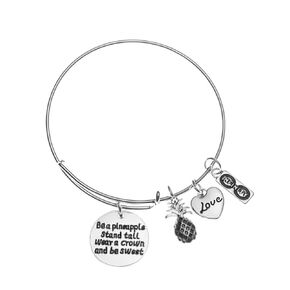 Infinity Collection Pineapple Bracelet Expandable Wire Bangle Bracelet - Be a Pineapple Stand Tall Wear a Crown and Be Sweet Pendant with Pineapple and Love Charm Bangle - Jewelry for Women and Girls