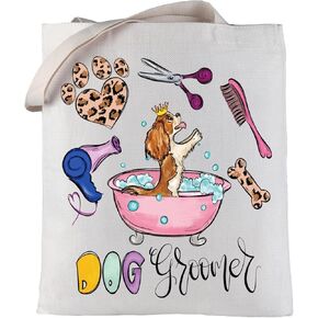LEVLO Dog Groomer Canvas Tote Bag Thank You Gift For Dog Groomer Dog Salon Merchandise Pet Dog Animal Shop Groomer Gift