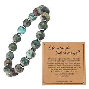 African Turquoise Bracelat Anti Anxiety Beaded Stretch Women Men Natural Stone Friendship Healing Charm Jewelry Handmade Bracelets