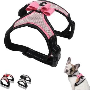 حجر الراين الكلب تسخير بلينغ كريستال نايلون عاكس لينة لطيف جرو طوق سترة الماس قابل للتعديل مع ربطة عنق سباركلي للكلاب الصغيرة المتوسطة الكبيرة القطط الحيوانات الأليفة الفتيات الوردي M in Kuwait