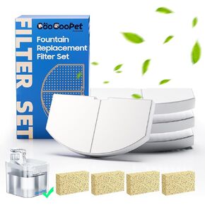 Cat Water Fountain Filters - Pet Fountain Filter Replacement 4 Pack & 4 Sponges, Five-layer Fine Filtration System, Activated Carbon Filters for 74.4oz/2.2L