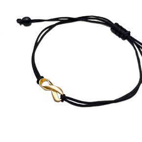 Gold Ribbon Support Friendship Bracelet, September Childhood Cancer Awareness Month, Handmade Small 18K Gold Plated Ribbon Shaped Charm with Black Adjustable Thread Cord GO GOLD