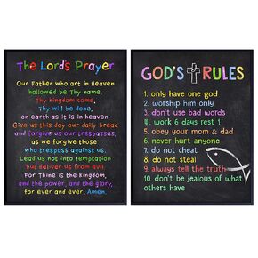 Lords Prayer Wall Decor - Ten Commandments Wall Decor - Religious Decor - Christian Wall Art - Kids, Boys Room, Girls Bedroom, Toddler Room, Nursery - Catholic Gifts - Blessed Inspirational Scripture