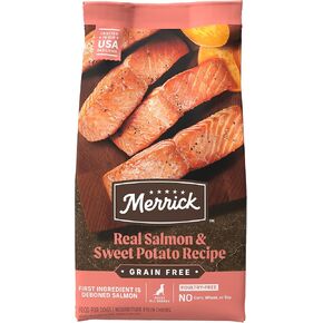 Merrick Premium Grain Free Dry Adult Dog Food, Wholesome And Natural Kibble With Real Salmon And Sweet Potato - 4.0 lb. Bag