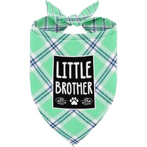 Dog Bandana, Little Brother Dog Bandana, Dog Scarf Plaid Printing, Dog Scarf Accessories, Dog Bandana Pet Scarf, Pet Baby Announcement Plaid Scarf Gender Reveal Accessories, Dog Bandana Gift (D45)