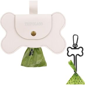 Dog Poop Bag Holder for Leash, Durable Leather Dog Poop Bag Dispenser with Carabiner and Waste Bag Holder, Dog Waste Bag Holder Fits Most Doggie Poop Bags, Brown