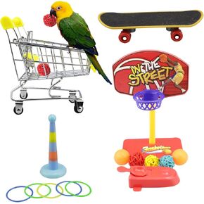 5 قطع من لعبة تدريب الطيور للببغاوات، لعبة ذكاء الببغاء، عربة تسوق صغيرة، حلقات تكديس كرة السلة، لعبة الطيور، مجموعة ألعاب حامل على سطح الطاولة لطيور الببغاء والكونيور والكوكاتيل in Kuwait