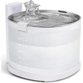 Cheerble Pumpless Cat Water Fountain, Wireless Pet Fountain Battery Operated, 2L/67oz E1+ Automatic Cat Water Dispenser MagDrive™ Technology Stainless Steel Tray, No Cleaning Hassle, BPA-Free
